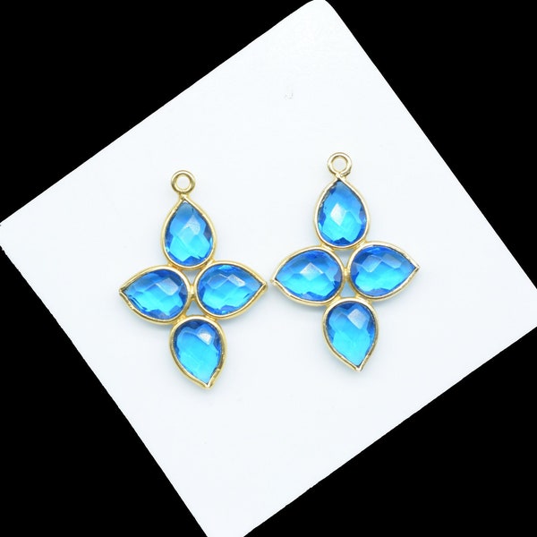 Blue Topaz Single Bail Pendant/Bezel Pendant/Gold Plated Jewelry/Pear Shape Stone/charm Pendant/Blue Topaz Stone/Gemstone Pendant/Gift