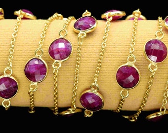Natural Ruby Bezel Connector Chain,Ruby Round Bezel Chains,Ruby Bezel Chains,Jewelry Making Chain,Ruby Bezel Chain for Necklace & Bracelet
