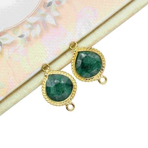 Emerald Faceted 10mm Heart Shape Charms Jewelry,Emerald Single Bail Handmade Connector Jewelry,Emerald Gemstone Bezel Pendant Jewelry,Gift