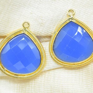 Ciondoli a forma di cuore in calcedonio blu da 20 mm/castonatura a forma di cuore con pietra preziosa/gioielli in calcedonio/connettore per ciondolo boho/ciondolo fatto a mano/componente per ciondolo/regalo