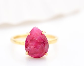 Echter Rubin Ring, Juli Birthstone Ring,Zackenring,Birnenring,Edelsteinring,Sommerring,Cocktailring, Brautschmuck,roter Ring, Geburtstagsgeschenk