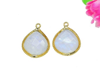 Natural Rainbow Moonstone Single loop connector,Moonstone Charms gold Plated Connectors Jewelry,Moonstone 14mm Heart shape Pendant Jewelry