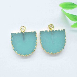 Aqua Chalcedony D Shape Connector Jewelry,Aqua Single bail Finding Necklace Jewelry,Aqua Chalcedony Electroplated Handmade Pendant Charms