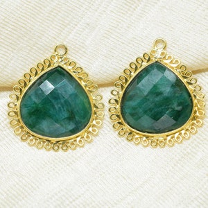 Emerald 20mm Heart Bezel Charms/Gemstone Brass Component/Wholesale Jewelry/Single Bail Pendant/Handmade Jewellery Connectors/Gift