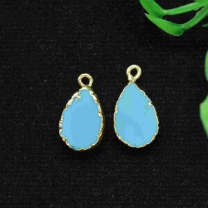 Rough Turquoise Cabochon Pendant Charm,Handmade Pendant Jewelry Making Supplies,Blue Turquoise Gemstone Electroplated Single Bail Connector