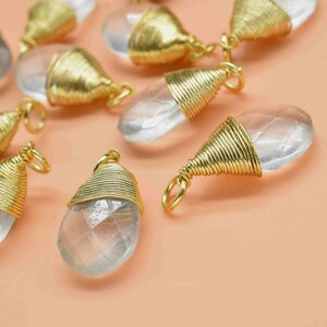 Crystal Quartz Wire Wrapped 10X18mm Faceted Teardrop Connector,Crystal Quartz Faceted Briolettes,Crystal 10x18mm Teardrop Briolettes,Pendant