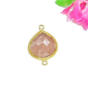 Peach Moonstone Charm Pendant,Gemstone Bezels Charms,peach moonstone Double bail Jewelry making,Moonstone Faceted 14mm heart shape Pendant