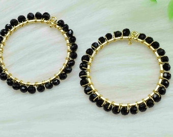 Black Onyx Wire Wrapped Pendant,Black Onyx Beaded Hoops Earring,Black Onyx Gemstone Component,Earring Connector,Black Onyx Jewelry,B'Gifts