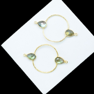 Labradorite Double Bail Bezel Connector/Ciondoli con castone a forma di pera/Connettore per orecchini fatti a mano/Creazione di gioielli Ciondolo in pietra/Forma a goccia/Regalo