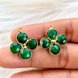 Gemstone Emerald Charms Pendant/Gold Plated Jewelry/Heart Shape Pendant/Emerald Bezel Charm/Jewelry Making Supply/Birthstone Jewelry