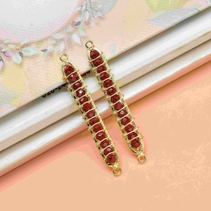 Ruby Quartz Faceted Beads 6x46mm Bar Shape Component,Ruby Gold Plating Pendant,Ruby beads Link charm jewelry,Ruby Wire Wrapped Component
