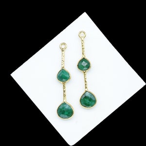 Emerald Gemstone Heart Shape Faceted Bezel Connector/Handmade Jewelry/Emerald Bezel Charm/Long Gemstone Pendant/Jewelry making Stone/Gift