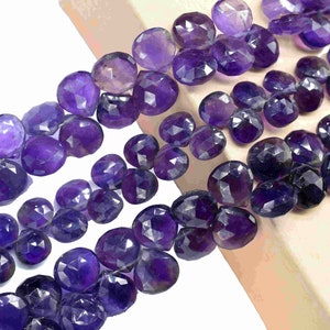 Natural Amethyst 8mm & 10mm Faceted Heart Shape Briolettes,50pc Heart Shape Strand,Purple Gemstone Heart Shape Beads,Jewelry Making Supplies