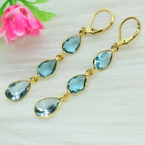 Sky Blue Topaz Long Earring,Trending Jewelry,Statement Long Earring, Light Blue Earring,Long Dangle Earring,Best Selling Earring,Gift
