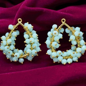 Aqua Pendant Jewelry,Aqua Quartz jewelry,Gold Vermeil Dangle Earring,Aqua Chalcedony beaded Finding Connector,Aqua Beaded Component Jewelry