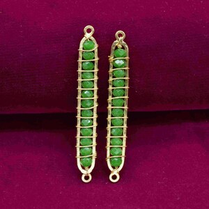 Emerald Agate Faceted Bead 6.5x46mm Bar Shape Connector,Emerald Gold Plated Single Bail Connector,Emerald Wire Wrapped Bar Connector Jewelry