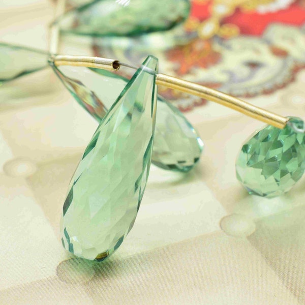 Green Amethyst 10x30mm Drop Faceted Briolettes,Green Amethyst Long Teardrop Beads,Green Amethyst Briolette,Green Gemstone Teardrop,Long Drop