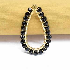 Black Onyx Faceted Beads 22x35mm Pear Shape Connector,Onyx Wire Wrapped Gemstone Pendant,Black Onyx Jewelry Making,Onyx Beads Link Connector