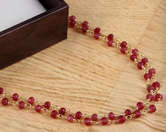 Jewellery Making Gold Rosary Chain Ruby Red Natural Stone beads