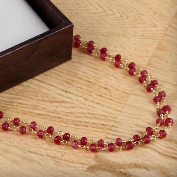 ruby rosary necklace,ruby red Beaded necklace,Red Rosary Chain,Dainty necklace,gemstone necklace,handmade,gold plated,Unique Gift,Choker,