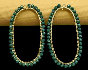 Green Agate Faceted Gemstone 32x56mm Oval Shape Component,Green Agate Finding Component Jewelry,Green Agate Wire Wrapped Dangle Earring,Gift