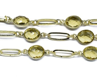 Citrine Quartz Connector Chain,Citrine Wire Wrap Link Connectors link Chain,Citrine rosary Chain,Craft Jewelry Rosary, Gemstone Bezels Chain