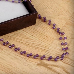 amethyst necklace,purple rosary Beaded necklace,handmade,Round Bead Chain,Dainty long necklace,gemstone beaded necklace,Unique Gift for her