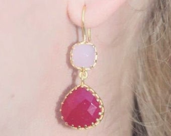 PINK Chalcedony Gemstone Boucles d’oreilles, chalcédonie boucle d’oreille dangle, boucles d’oreilles délicates, boucles d’oreilles Goutte, boucles d’oreilles demoiselle d’honneur, cadeau de Noël, cadeau pour maman