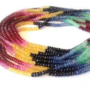 Genuine multi Sapphire beads,rondlle faceted beads,top Quality beads, 3mm to 4 MM beads strand,sapphire faceted beads,multi sapphire beads,