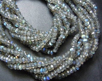 Cuentas facetadas de labradorita, cuentas de piedras preciosas grises, cuentas Rondelle de 3 mm, cuentas microfacetadas, cuentas para hacer joyas, cuentas semipreciosas, tira de 12 pulgadas