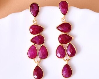 Natural Ruby Earring/Gold Plated Earring/Bridal Earring/Designer Earring/Handmade Jewelry/Handmade Earring/Wedding Jewelry/B'day Gift