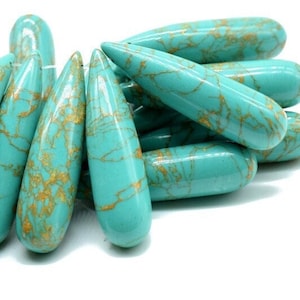 Copper Green Turquoise Long drop 8x30mm smooth Briolettes,Green Copper Turquoise Plain smooth drops,Turquoise drops,Turquoise Jewelry Beads,