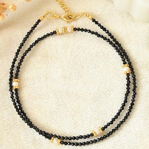 Black Onyx 2MM Bead Necklace/Gemstone Choker Necklace/Handmade Necklace/Women Necklace/Short Necklace/Minimalist Choker