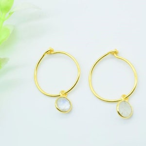 Rainbow Moonstone hoop earring,Delicate hoop earring,Moonstone earring,Dainty earring,Gemstone hoop earring,Minimalist earring,Bridesmaid