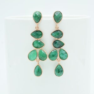 Emerald dangle earring Rose gold plated,Summer earring,Emerald Teardrop earring,Prism earring,Dainty earring,Boho earring,Bridesmaid Gift