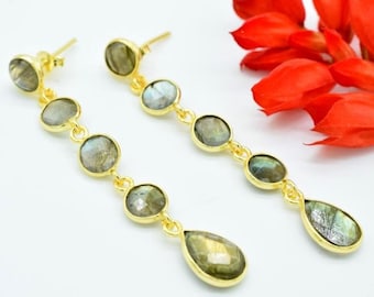 Gold plated Long earring,Dangling Labradorite earring,Labradorite earring,Dangle earring,multi gemstone earring,Minimalist earring,mom' gift