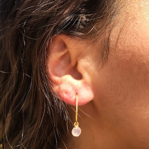 Rose quartz Hoop earring,Gemstone spike hoops,Raw rose quartz earring,Simple gemstone hoops,Birthday gift,Rose quartz jewelry,Christmas gift