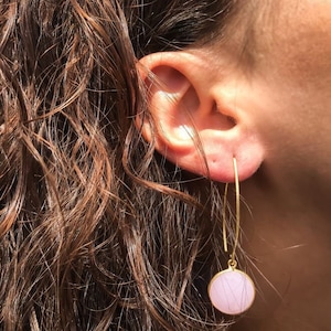 Rose Quartz Gold Plated Earring ,round Drop Pink Gemstone Crystal Vermeil,Boho Chic Jewelry,rose quartz dangle earring,Drop earrin