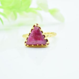 Raw Ruby Ring,Gemstone Ring,square cut Ring,July Birthstone,Ruby Jewelry,anniversary ring,Christmas gift,multi stone ring,Red Stone Rings