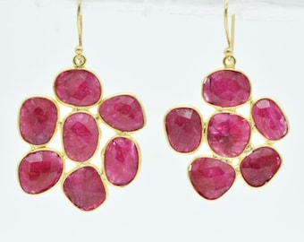 Gold Ruby Dangle earring,Genuine Ruby multi shape earring,Statement earring,Handmade earring,Gemstone earring,Red color earring, RubyJewelry