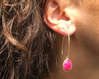 Round Natural ruby gold earring, earring,Red gemstone earring,earring,Dangling ruby earring,real ruby earring,Boho earring