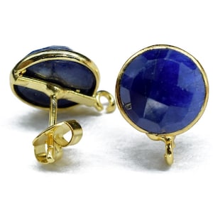 Blue Sapphire Earring Connector,DIY Jewelry Making,Blue Sapphire post studs,Gold Plated Earring Connector,Gemstone Link Connector,Connectors