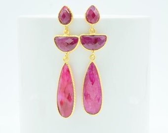 Natural Ruby earring,red color earring,multi shape earring,ruby dangle earring,bridesmaid,ruby drop earring,ruby dangle,simple,dainty,boho