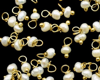 Perlas envueltas en alambre simple, componentes de piedras preciosas, conectores de aretes, cuentas colgantes de perlas de agua dulce, joyería de bricolaje hecha a mano, cuentas colgantes,
