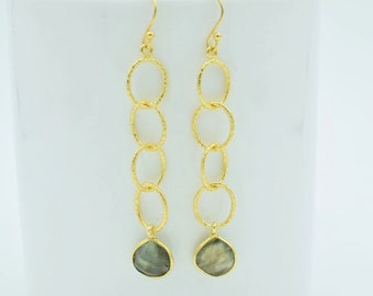 Labradorite earring,Labradorite dangle earring,gold round circle earring,Gray gemstone earring,light earring,Long earring,unique earring,