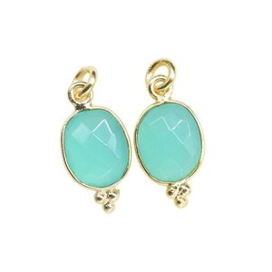 Aqua Chalcedony 8x10 oval Charms Pendant/Gold Plated Charms/Handmade Charms/Gold Vermeil Bezel/Aqua Jewelry Making Charm/B&#39;day Gift
