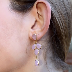 Rose Quartz Earrings - Gold Dangle Earrings,Stone Earrings,Pink Quartz Jewellery,Quartz Earrings,Drop Earrings,Birthstone Earrings,teardrop