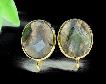 1 Pair Natural Labradorite Earring Connector,Gemstone Post Stud Connector,Earring Making Connector,Labradorite Jewelry,DIY Jewelry Findings,