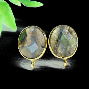 1 Pair Natural Labradorite Earring Connector,Gemstone Post Stud Connector,Earring Making Connector,Labradorite Jewelry,DIY Jewelry Findings,