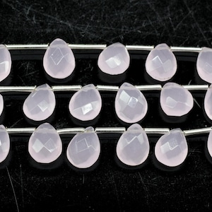 Pink Chalcedony teardrop Briolettes,Pink Chalcedony Beads,Pink Chalcedony Faceted Pear Briolette,Rose Quartz Beads Sparkly Full 6&quot;Strand